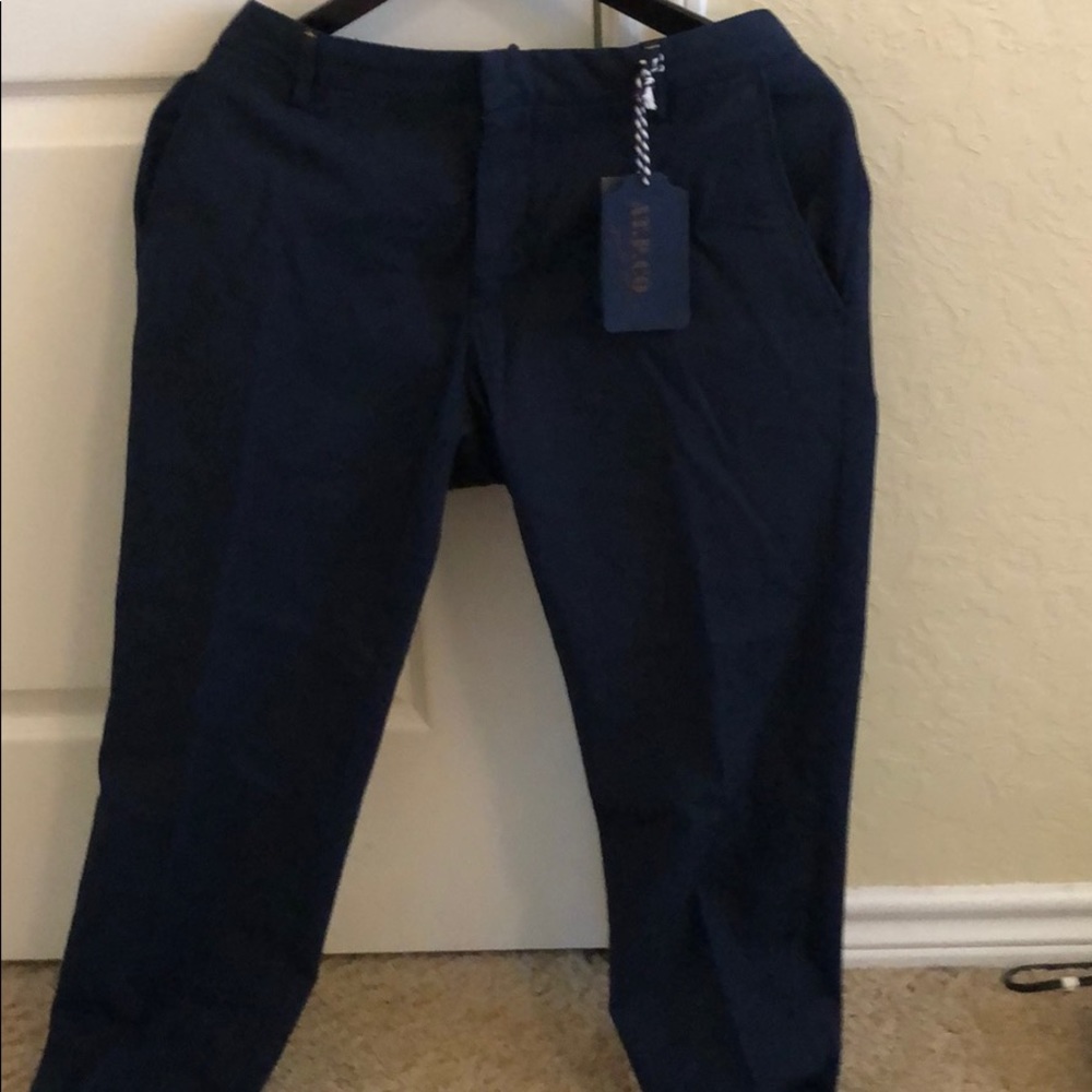 Navy cotton linen blend slacks. Brand new.